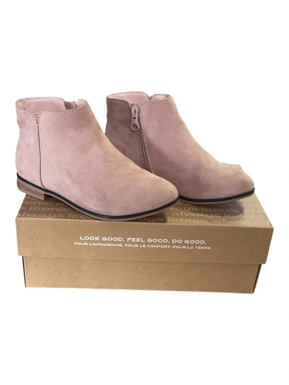 Cat & Jack Girls Faux Suede Ankle Boots Taupe Pink Zipper Booties Size 13 Kids E